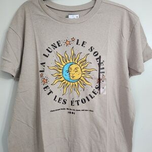 Target Beige Graphic Tee with Sun and Moon Design